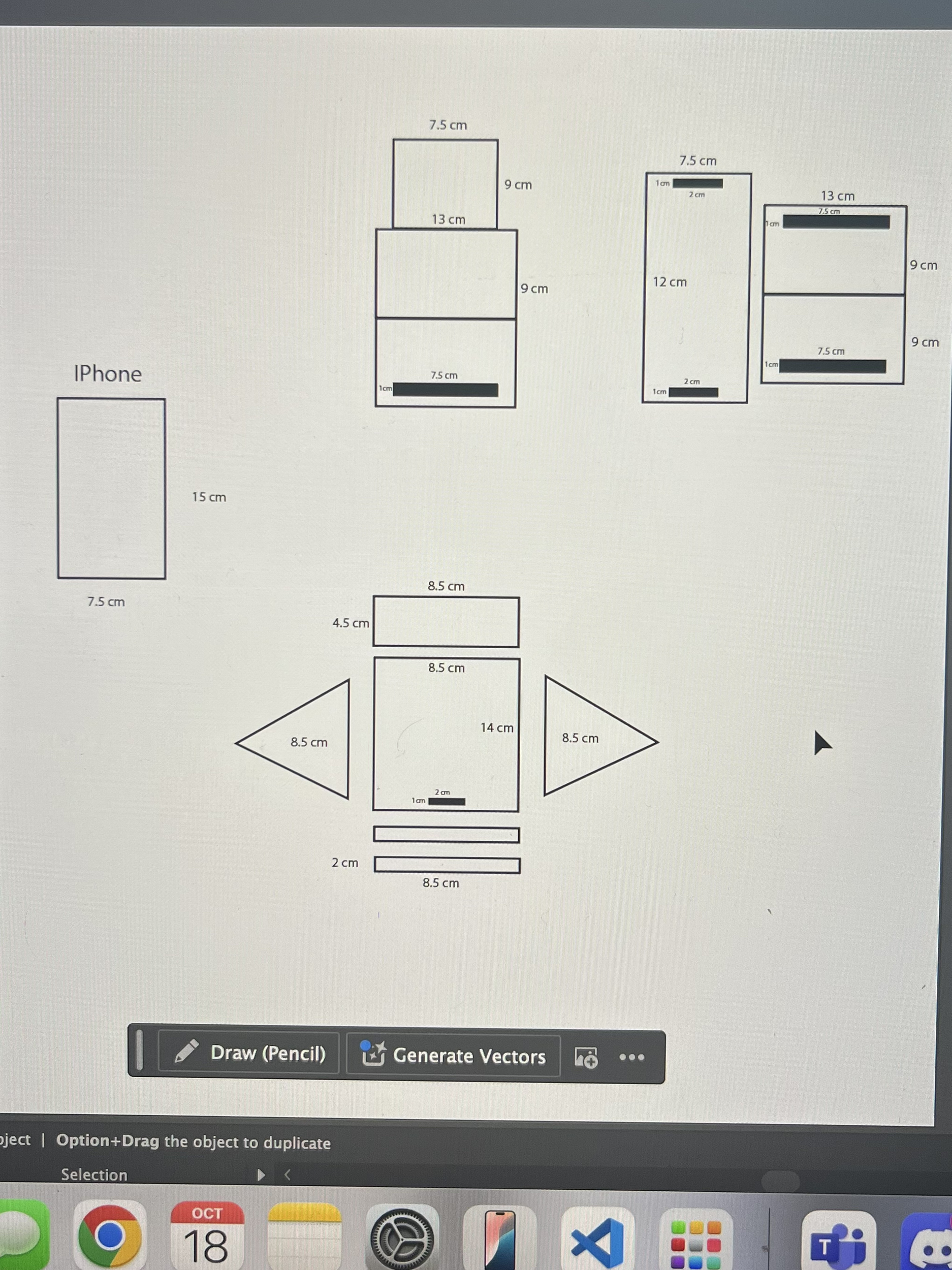 And these are our illustrations displaying the measurements of everything and the design that we decided to take using Illustrator to show them.
